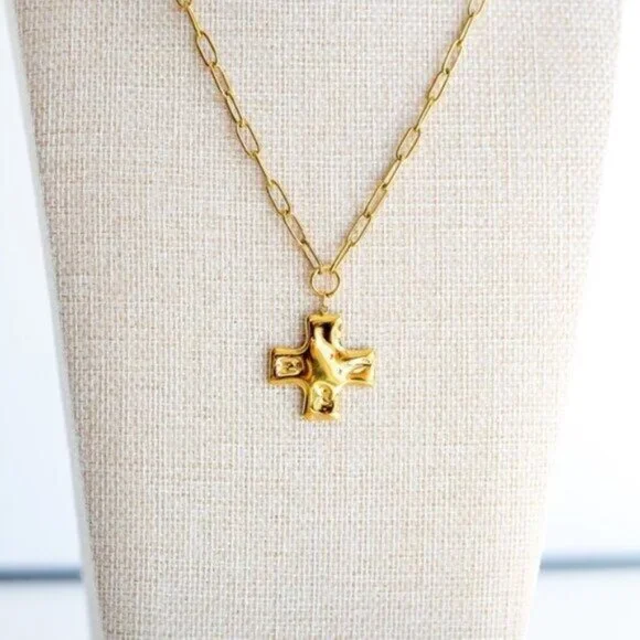 Cross Pendant Necklace Waterproof Chunky Gold Cross Necklace Layering Necklace - Picture 4 of 13